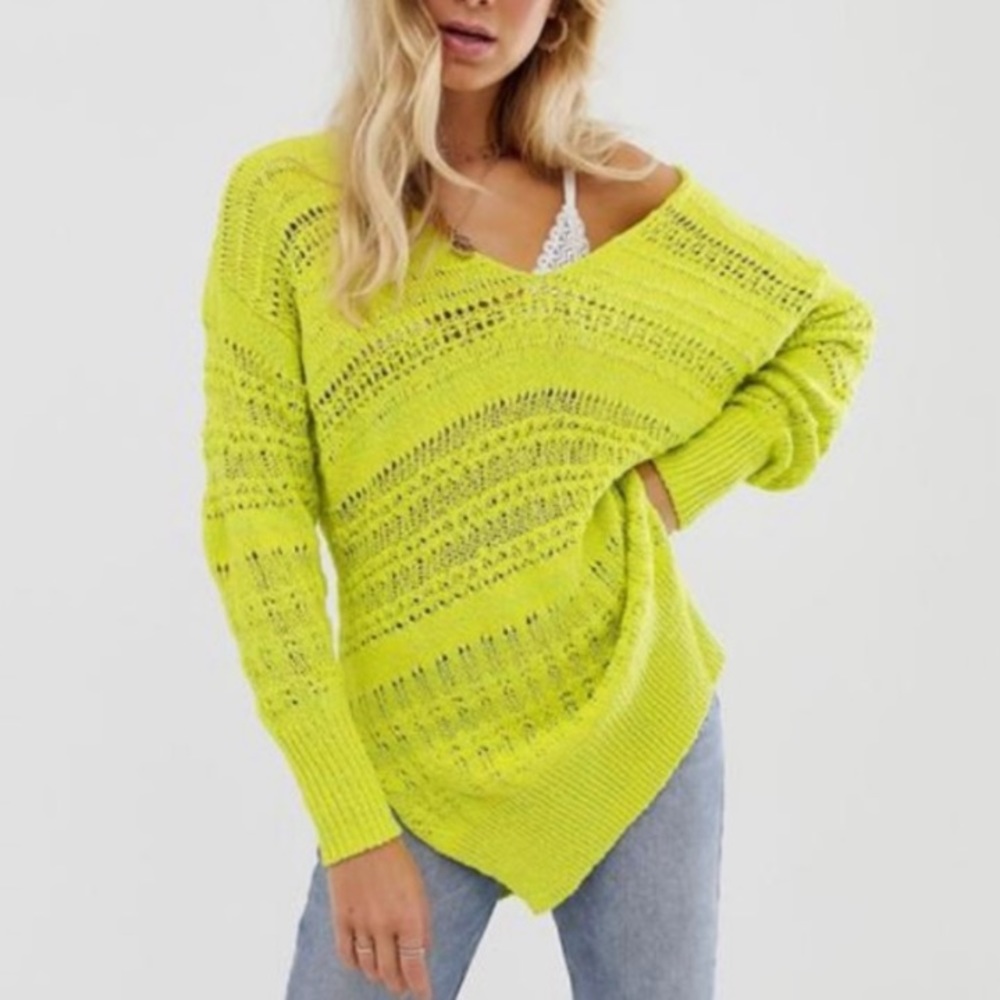 Free People Hot Tropics Pullover Sweater Limelight Combo S